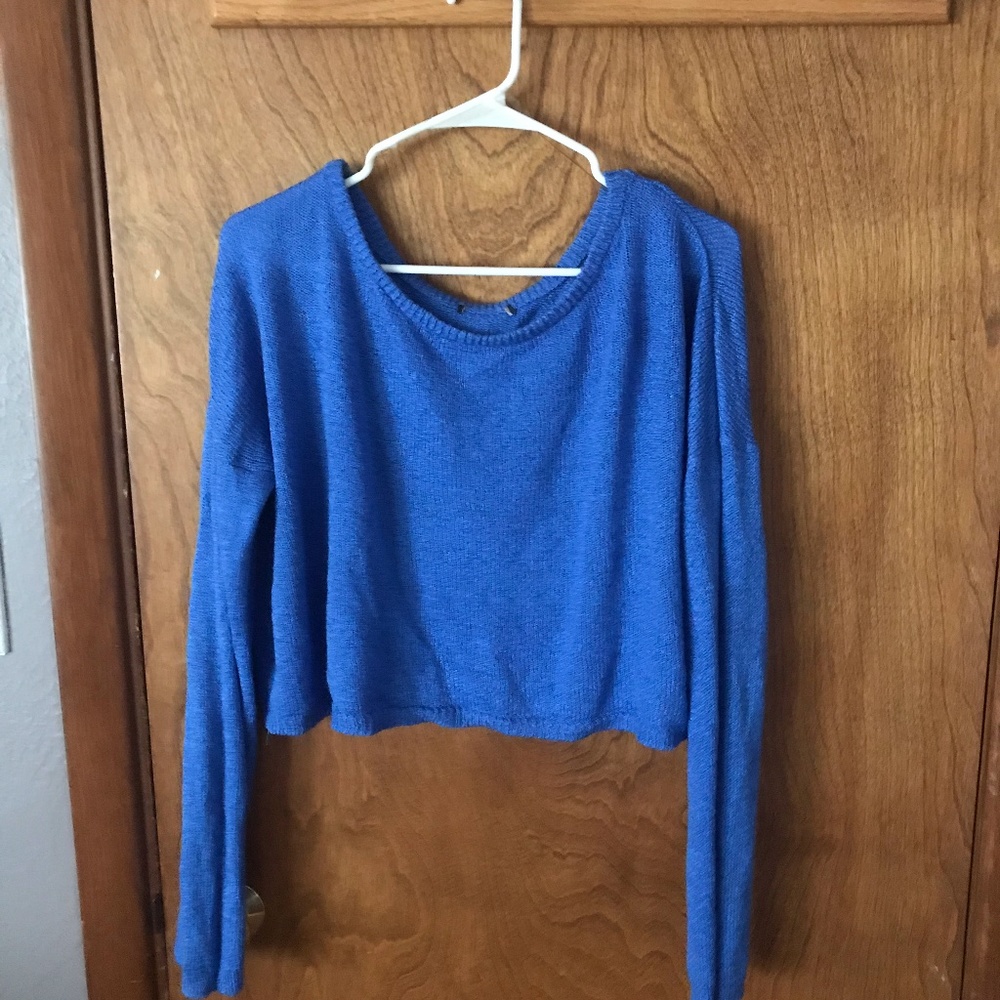 Women's cropped blue sweater.